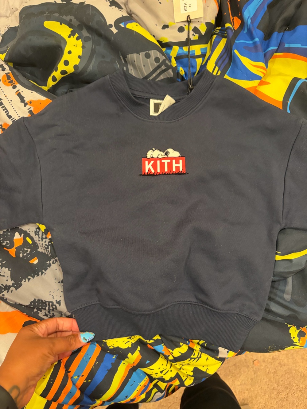 Kith Kids Navy Sweatshirt with Red Logo and White Graphic